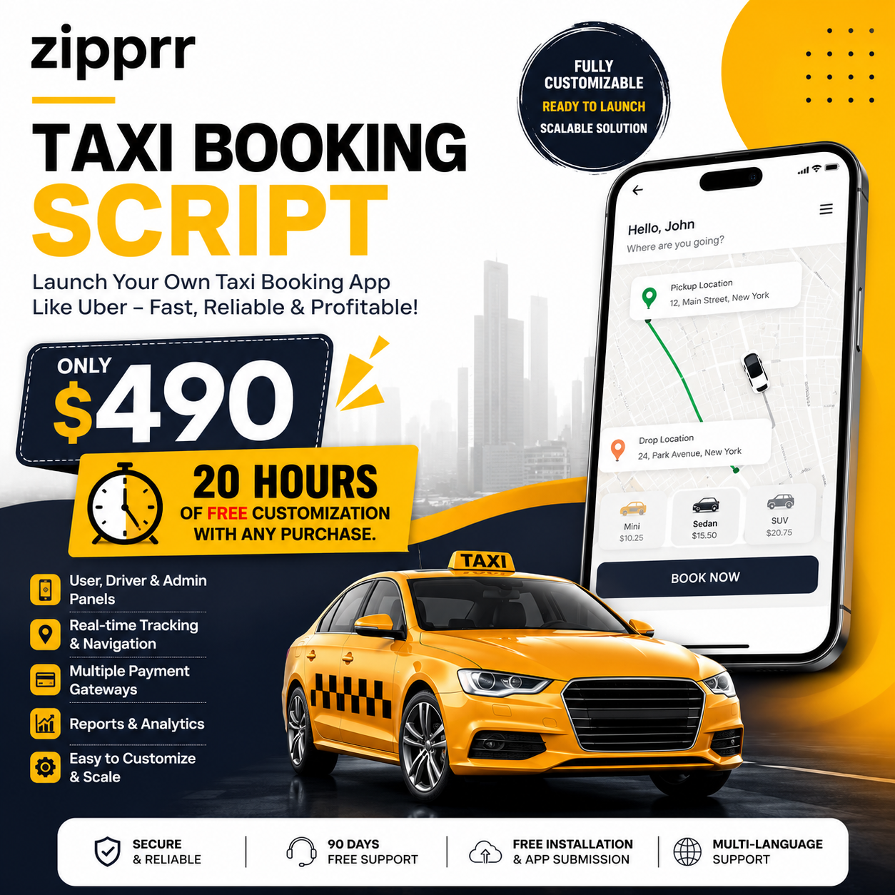 Zipprr Taxi Booking Script — Safe, Feature-Rich Taxi App at $490